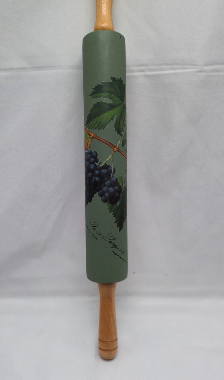 Decorative Wooden Rolling Pin Green Grapes IOD Transfer Cottagecore Farmhouse